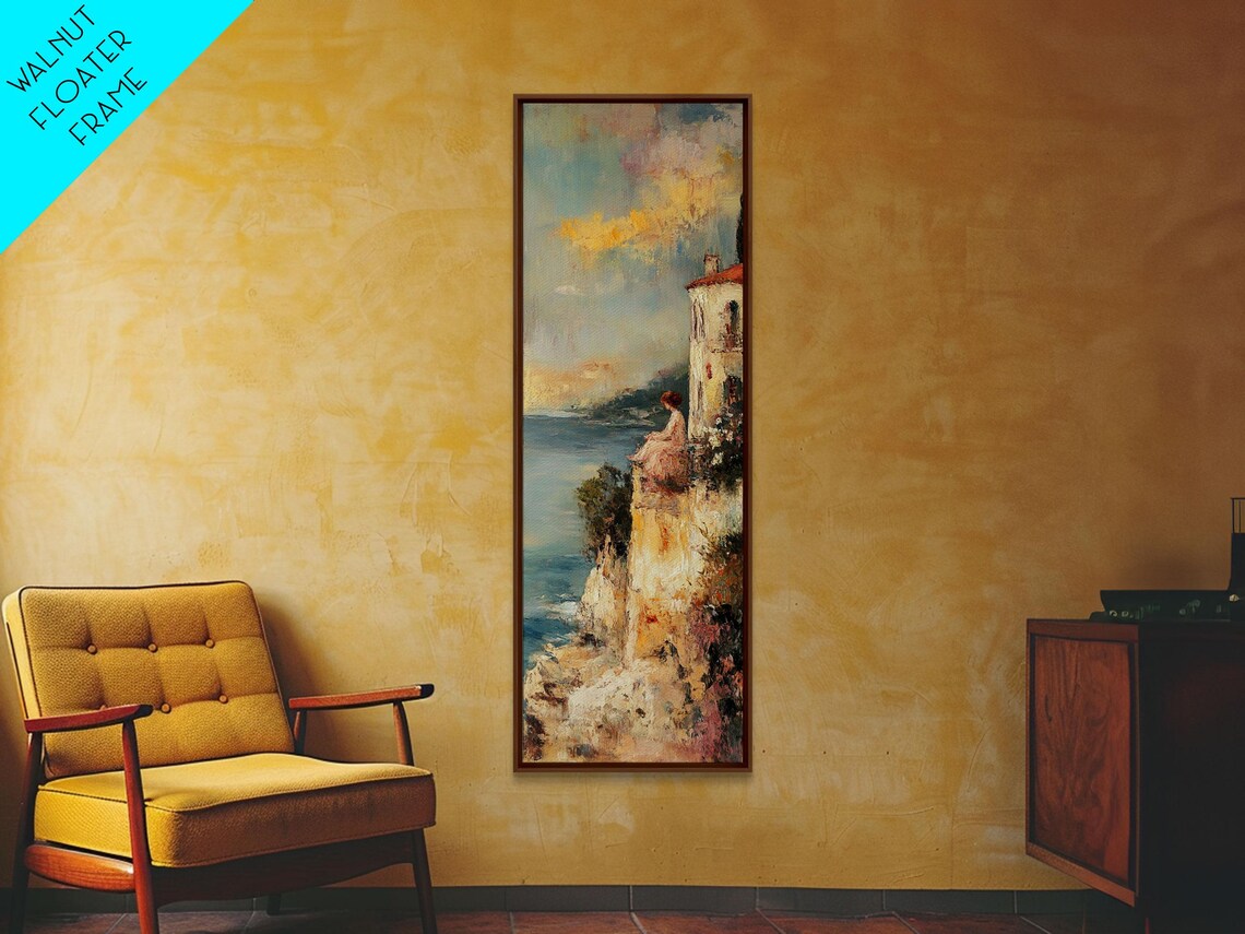 Woman On Coastal Cliff Villa Sunset Sea Impressionist Travel Poster - Image 3