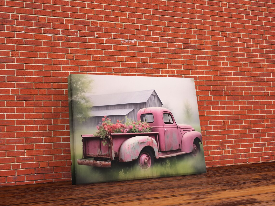 Old Truck With Flowers and Old Barn, Farmhouse Art Print - Image 5