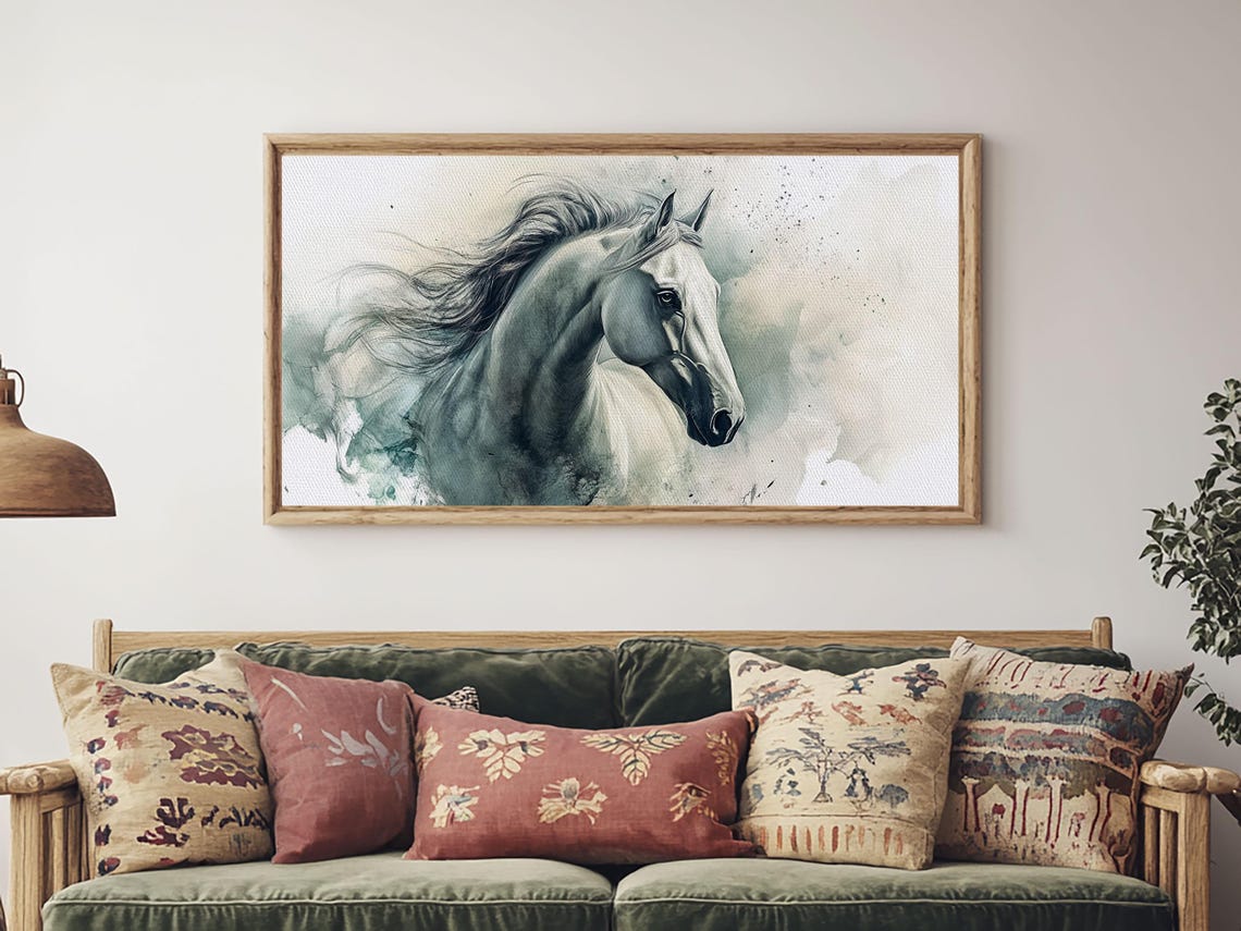 White Horse Flowing Mane Elegant Watercolor Equine Portrait Poster - Image 5