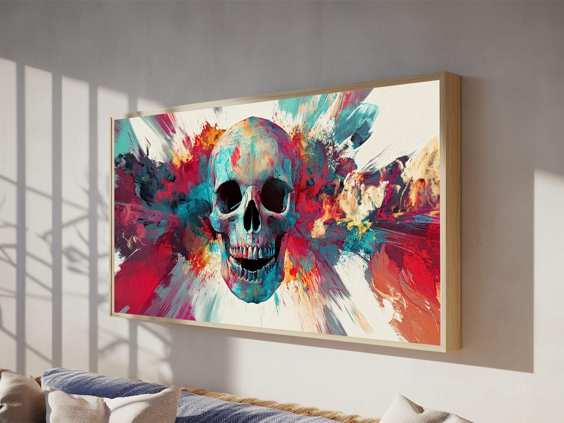 Colorful Abstract Skull Paint Splash Pop Art Vibrant Halloween Poster - Image 4