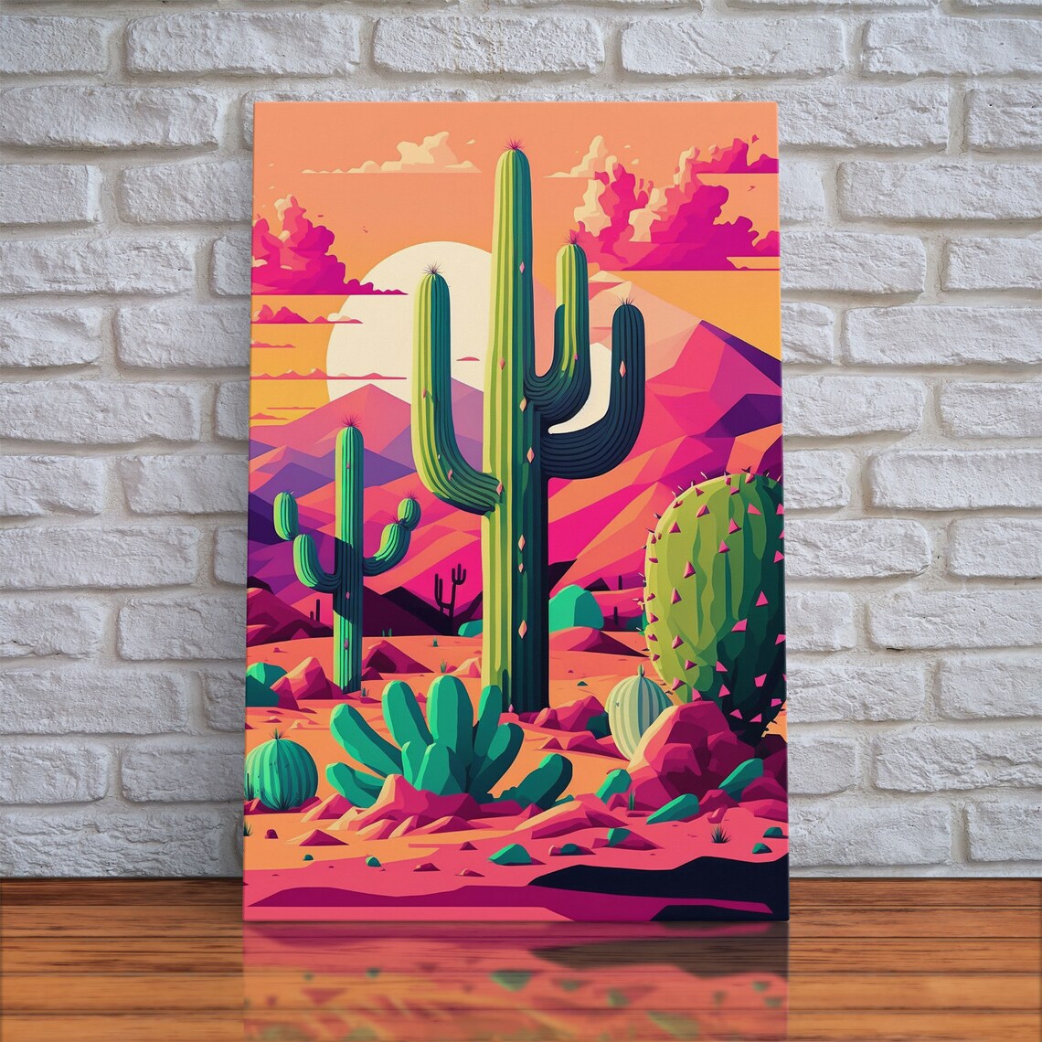 Pueblo Style Cactus Still Life, Arizona Desert Art Print