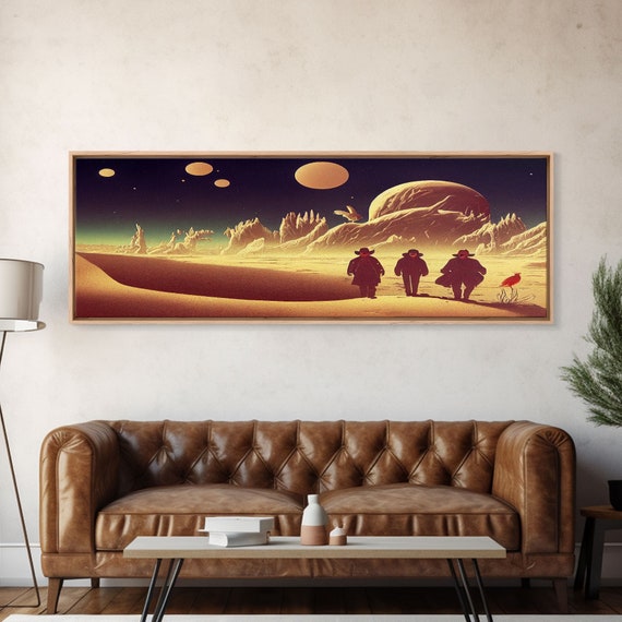 Space Cowboys Psychedelic Scifi Art Wall Decor Ready To Hang Framed Print Oversize Panoramic Mancave Art