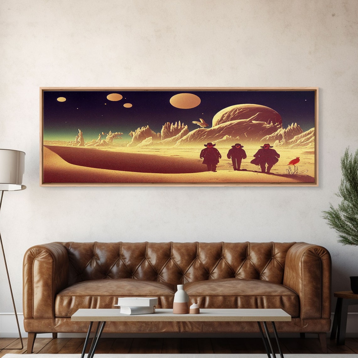 Space Cowboys Psychedelic Scifi Art Wall Decor Ready To Hang Framed Print Oversize Panoramic Mancave Art