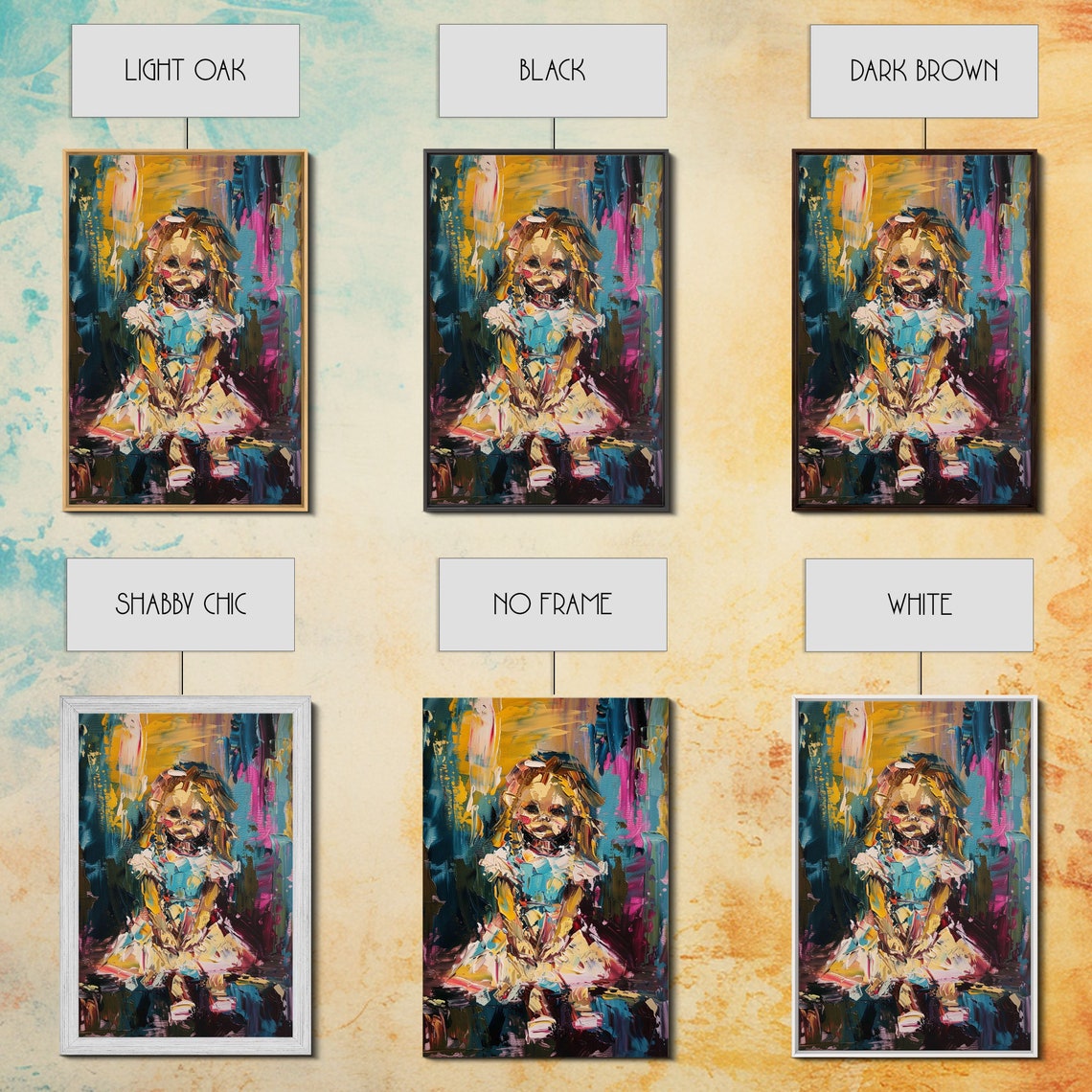 Whimsical Creepy Ghost Girl Abstract Impasto Halloween Art Poster - Image 2