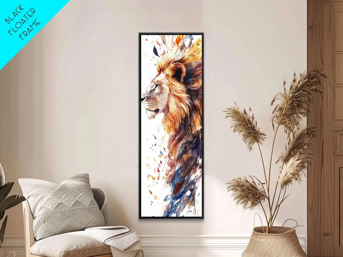 Lion Side Profile Flowing Mane Bold Watercolor Wildlife Wall Poster - Image 2