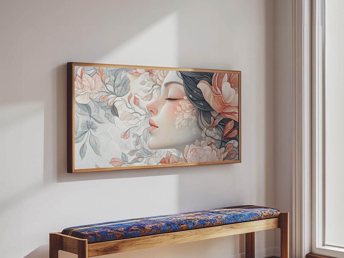 Dreamy Floral Goddess Profile Watercolor Feminine Bedroom Art Poster - Image 2