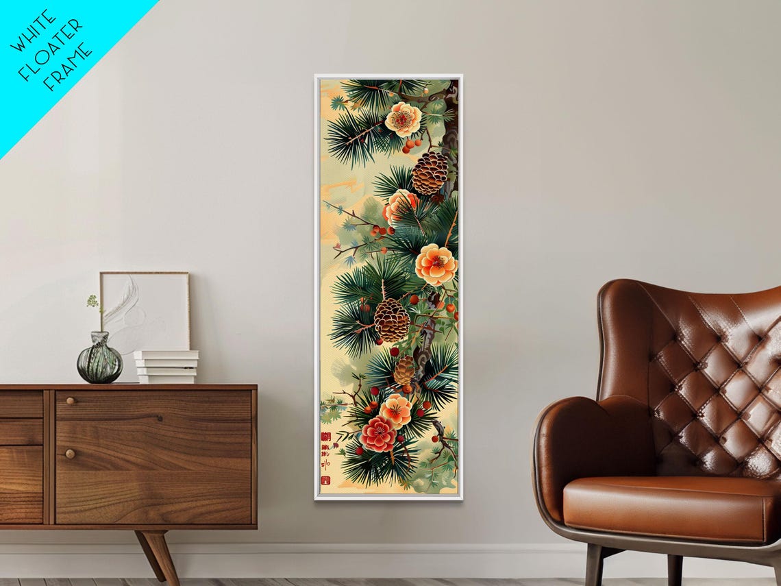 Japanese Ukiyo E Pine Branches Blossoms Pine Cones Art Poster - Image 2