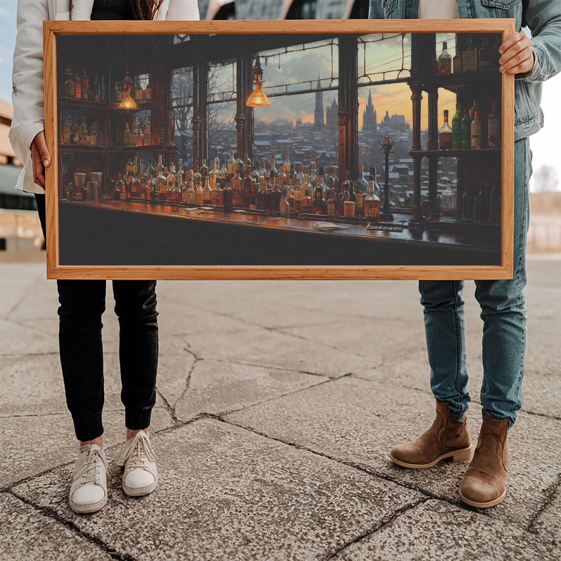 Old Timey Western Bar Oil Painting Of A Vintage Bar Overlooking The City Kitchen Art Kitchen Wall Art Home Bar Decor Bar Cart Art - Image 5