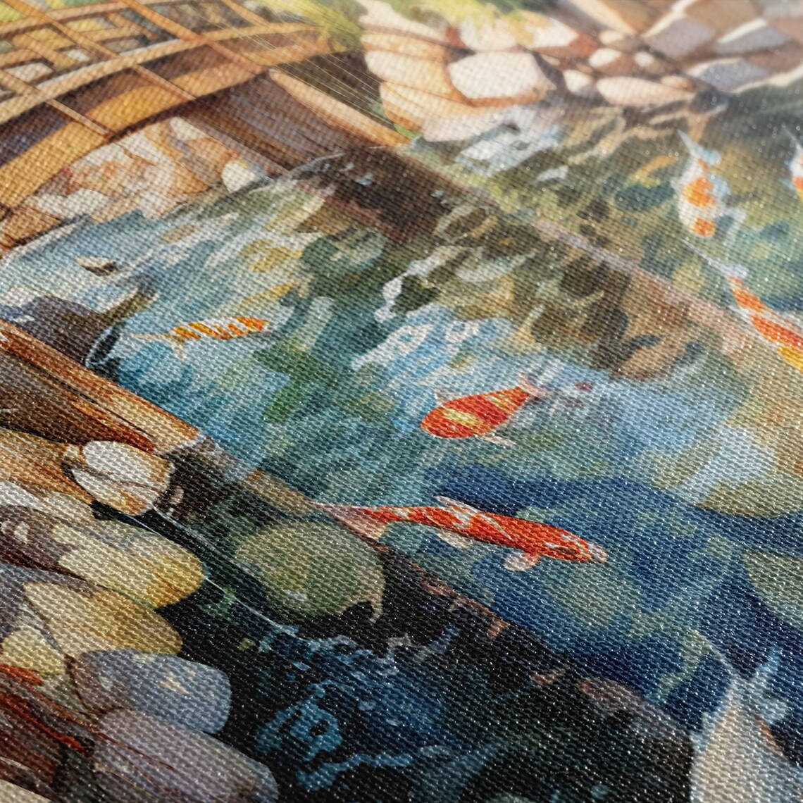 Panoramic Koi Pond Art Print, Living Room Decor - Image 2