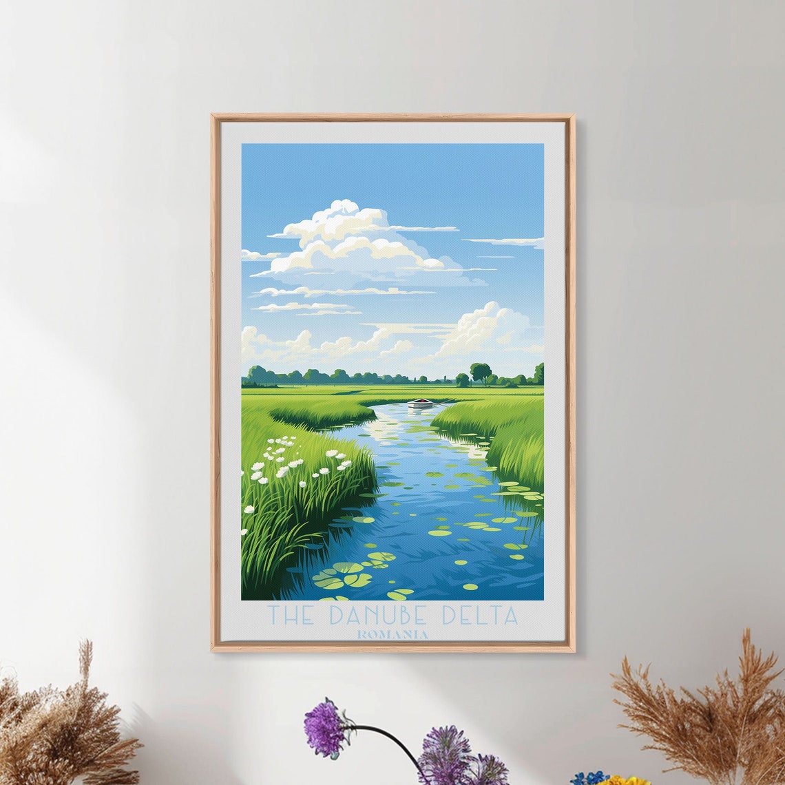 Danube Delta Romania Winding Channel Lily Pads Boat Travel Poster - Image 3