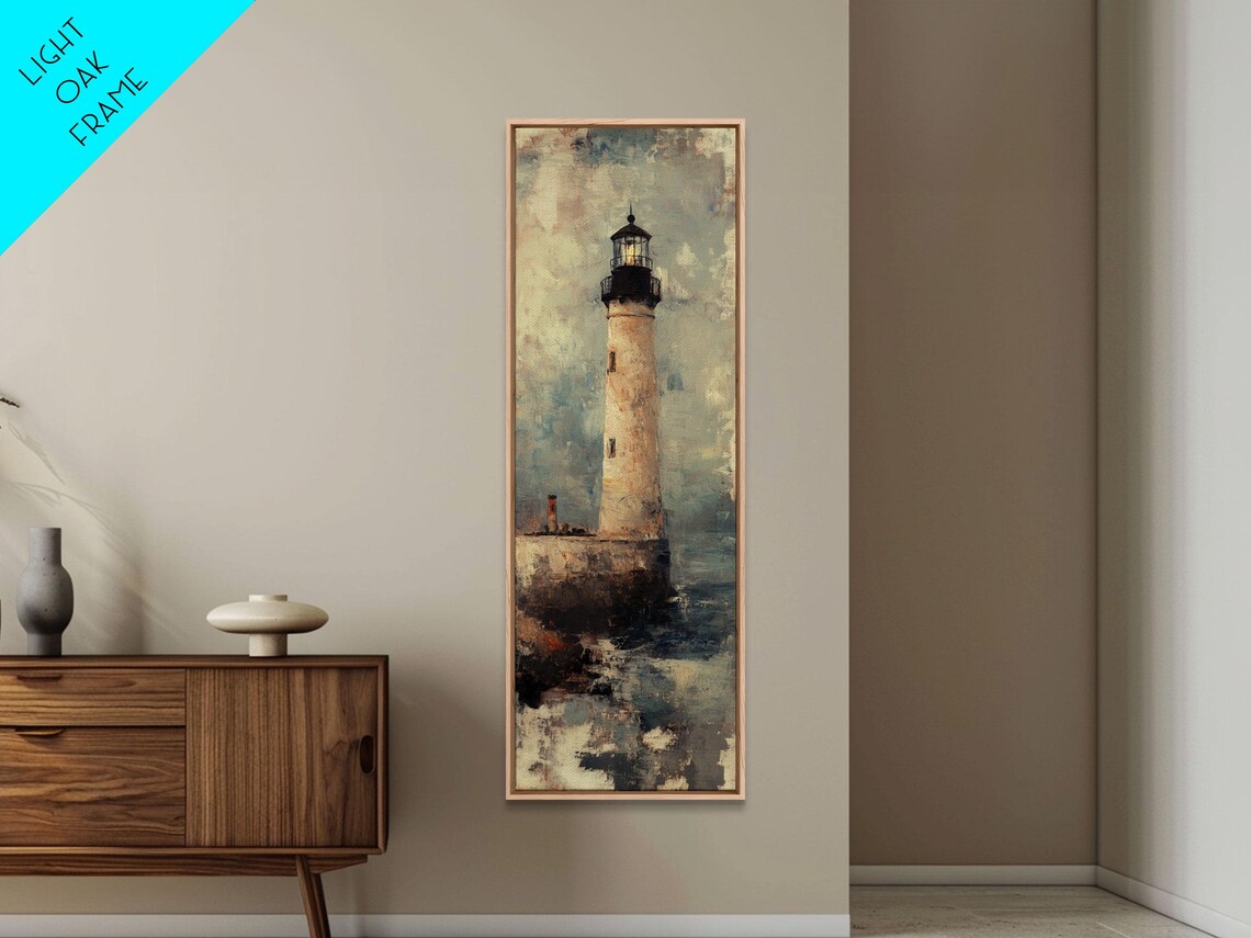 Vintage Lighthouse On Rocky Shore Moody Seascape Travel Poster - Image 4