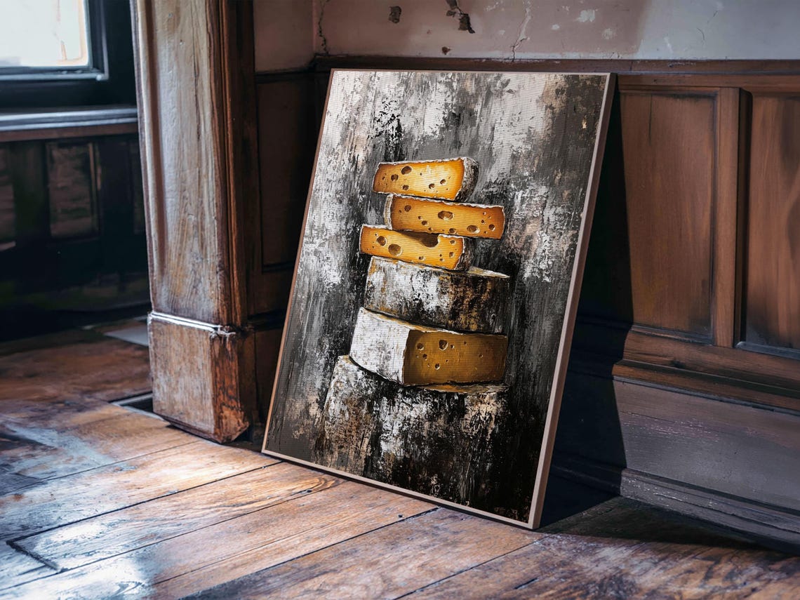 Stack of Aged Cheese Wheels Rustic Still Life Kitchen Wall Art Print - Image 3