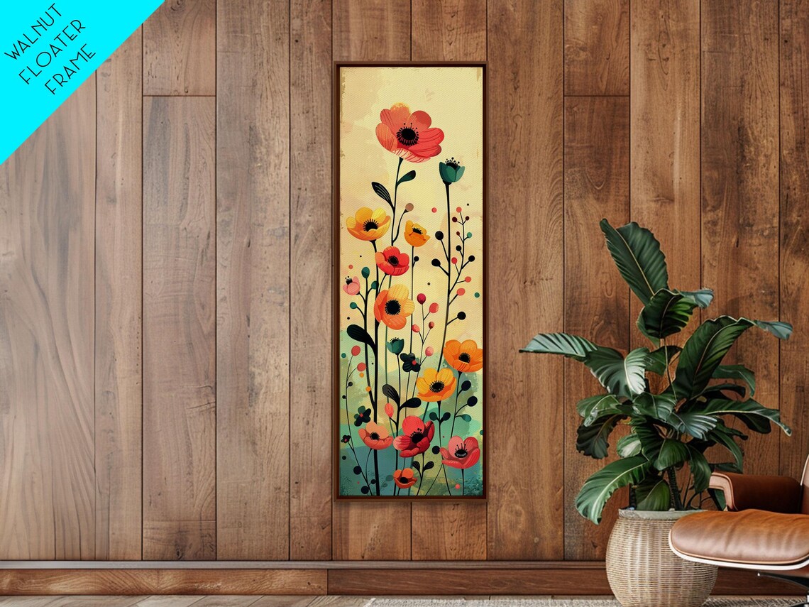 Bright Field Of Wildflowers Warm Yellow Orange Tall Art Print - Image 4