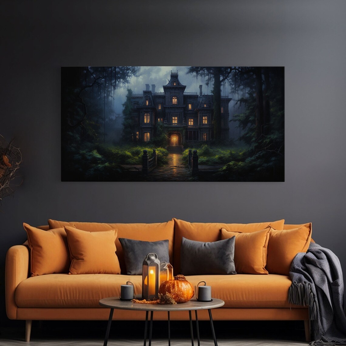 Haunted Victorian Mansion, Spooky Halloween Art Print