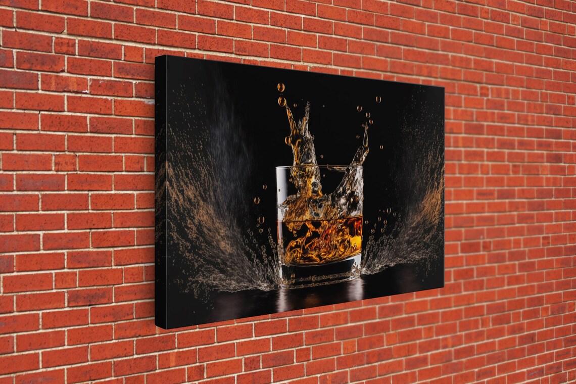 Ice Falling Into Whiskey Glass Splash Dramatic Amber Bar Drink Art Poster - Image 3