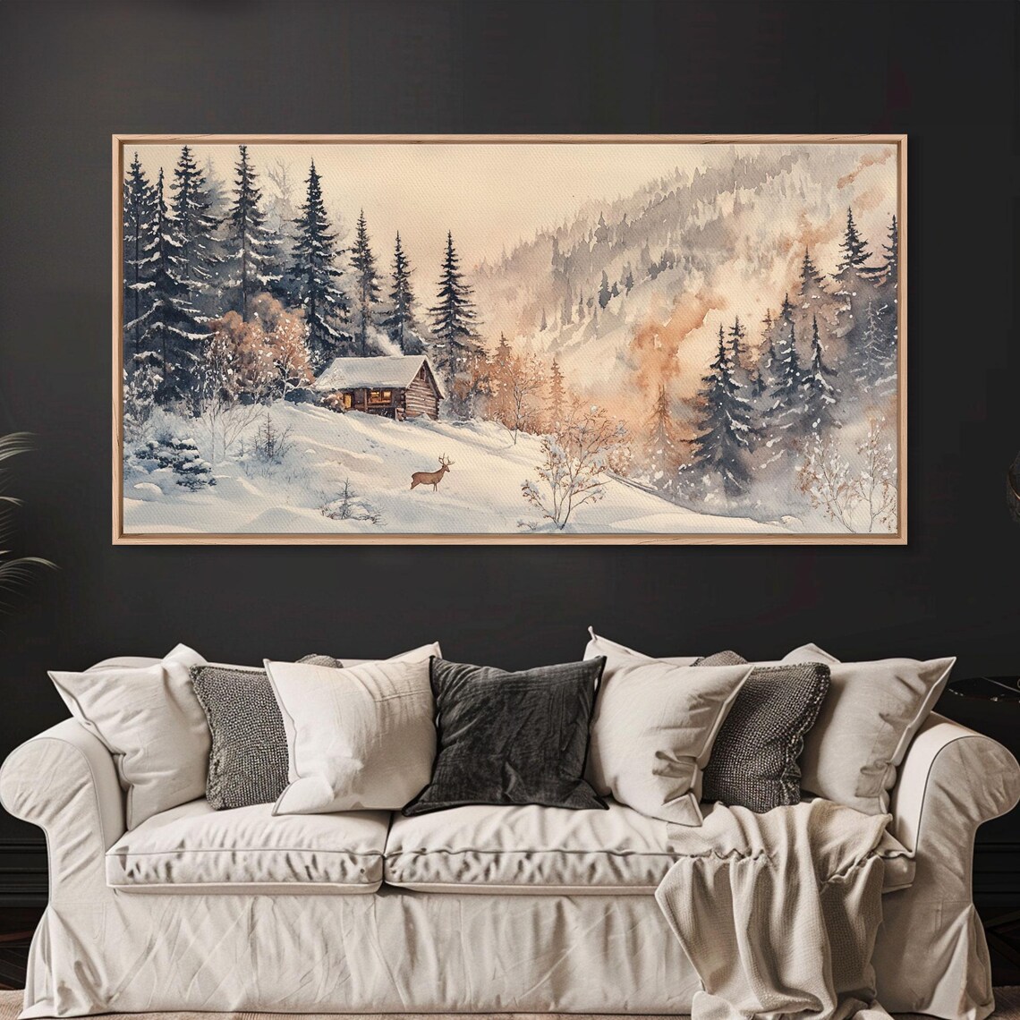 Winter Cabin Snow Forest Deer Misty Mountain Cozy Holiday Night Poster - Image 6