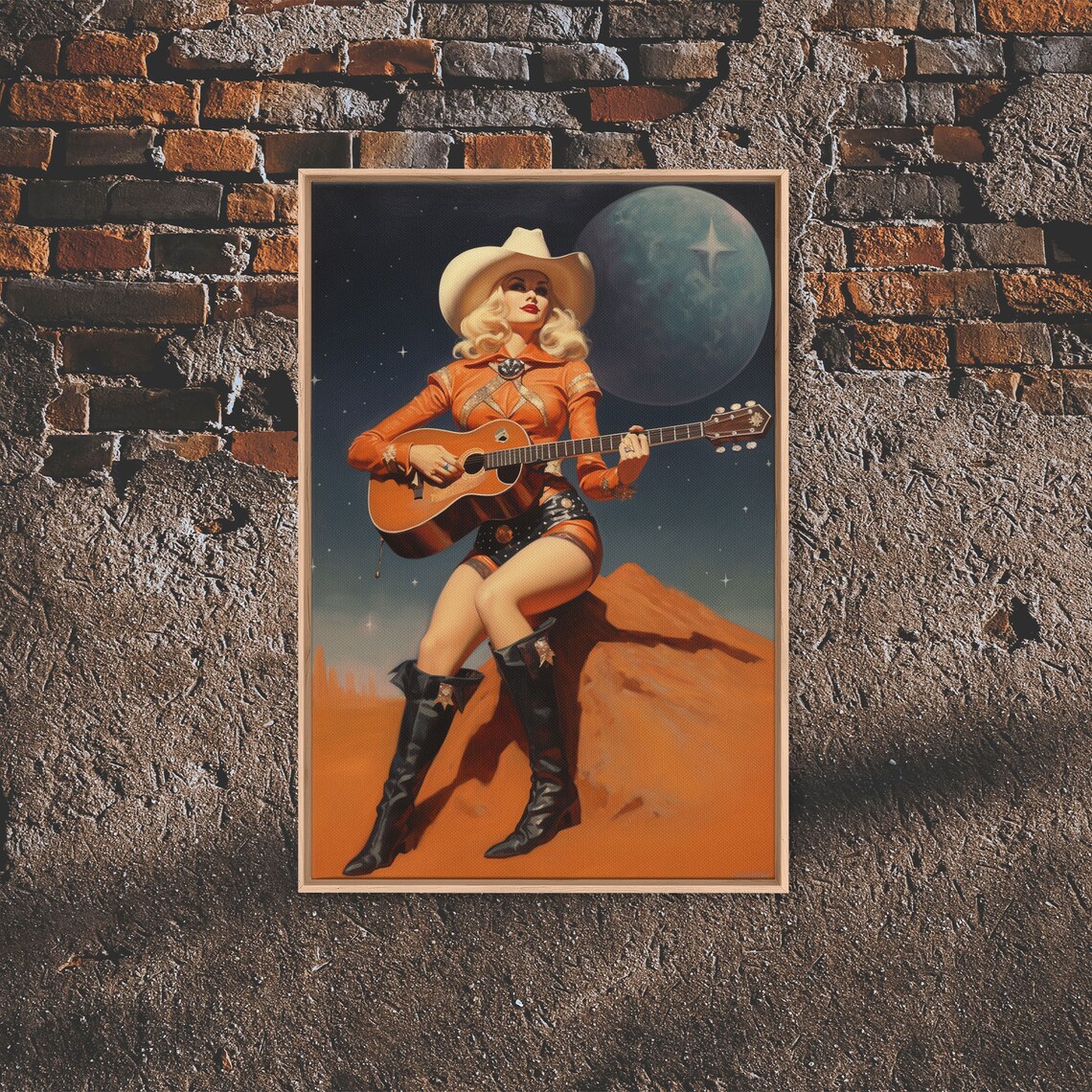 Space Cowgirl Vintage Western Oil Painting Art Print