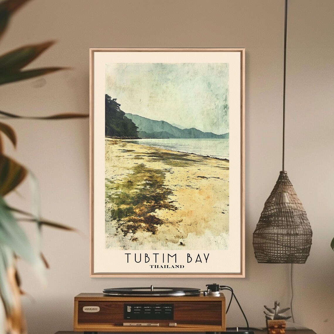 Tubtim Bay Thailand Golden Beach Mountain Coast Watercolor Poster