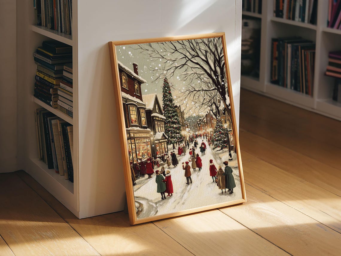 Christmas Village Painting Print Vintage Christmas Art Print Christmas Home Decor Framed Christmas Art Christmas Village Art - Image 3