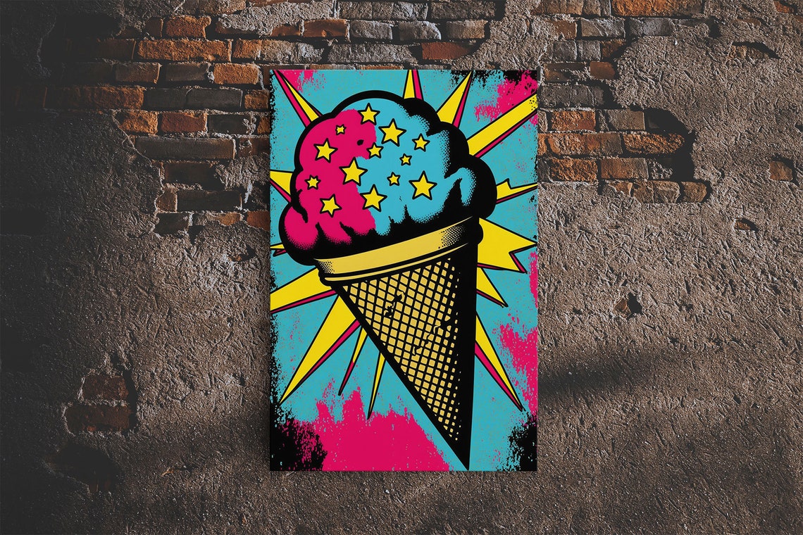 Psychedelic Comic Ice Cream Cone Stars Neon Pop Art Wall Decor Poster - Image 6