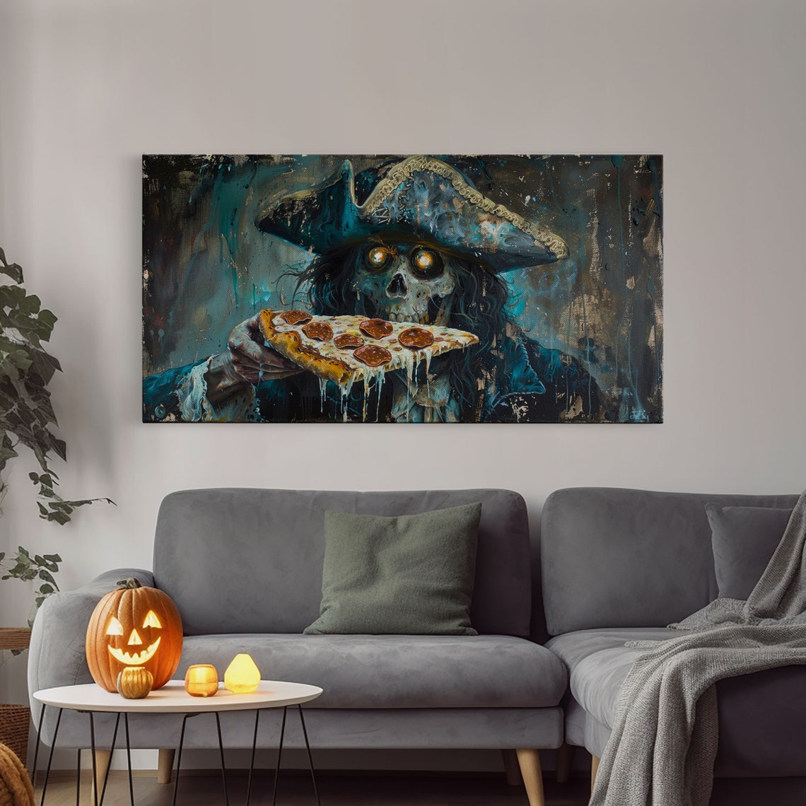 Ghost Pirate Eating Pepperoni Pizza Funny Spooky Halloween Art Print - Image 4