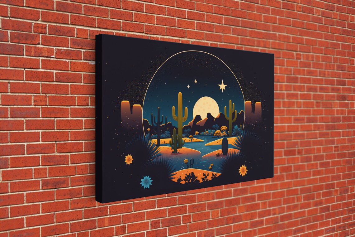 Pueblo Desert Full Moon Art Deco Style Art Print - Image 3
