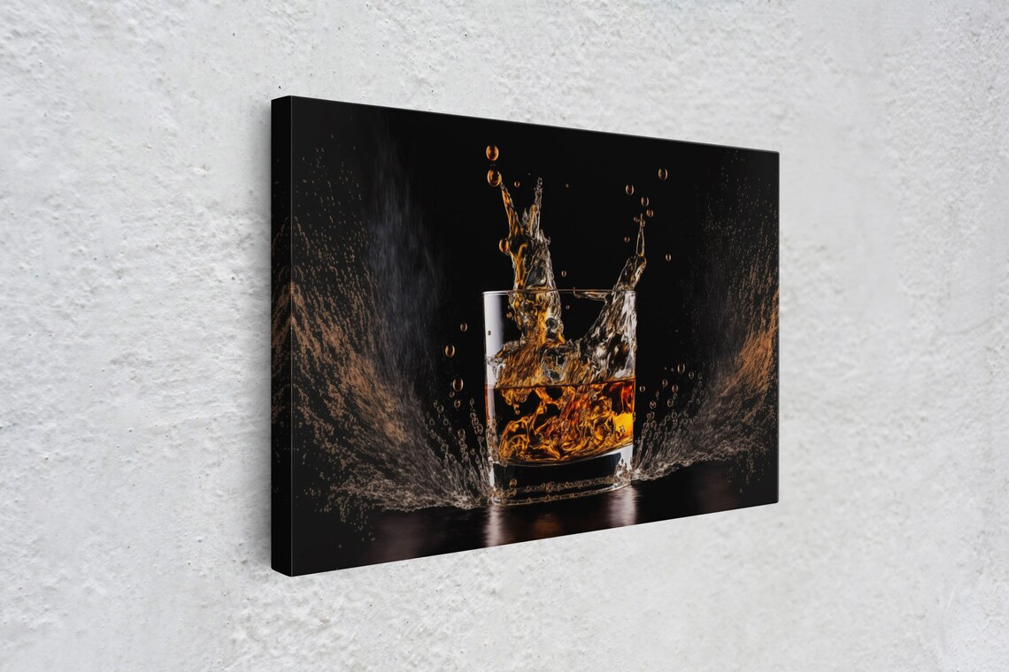 Ice Falling Into Whiskey Glass Splash Dramatic Amber Bar Drink Art Poster - Image 4