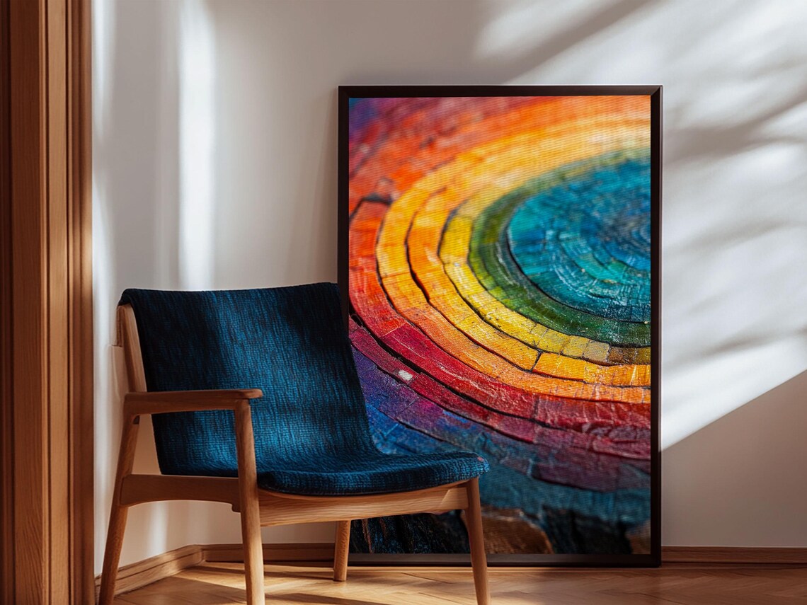 Rainbow Tree Rings, Retro Style Rustic Wall Art - Image 2