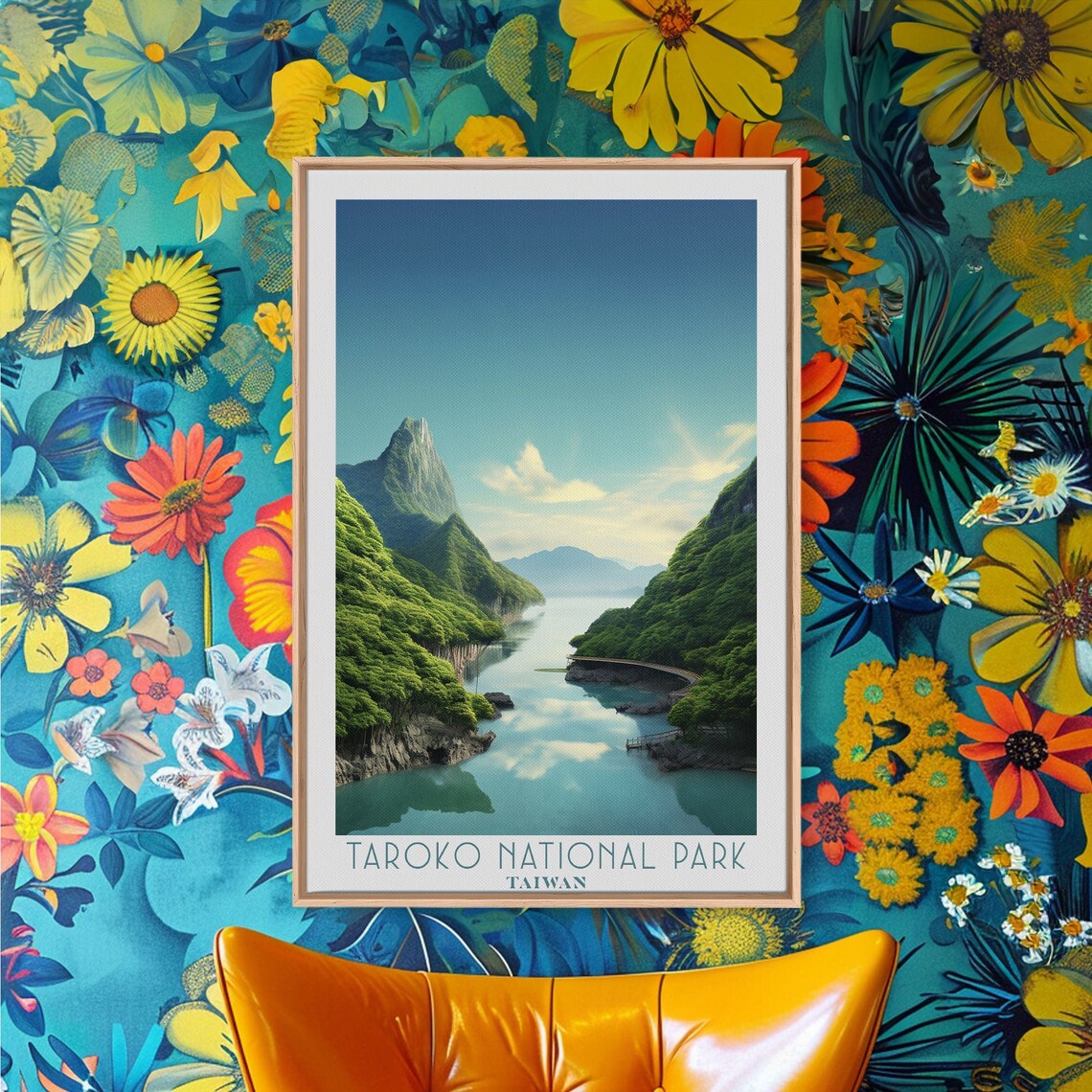 Taroko National Park Taiwan Marble Gorge River Green Peaks Travel Poster - Image 4