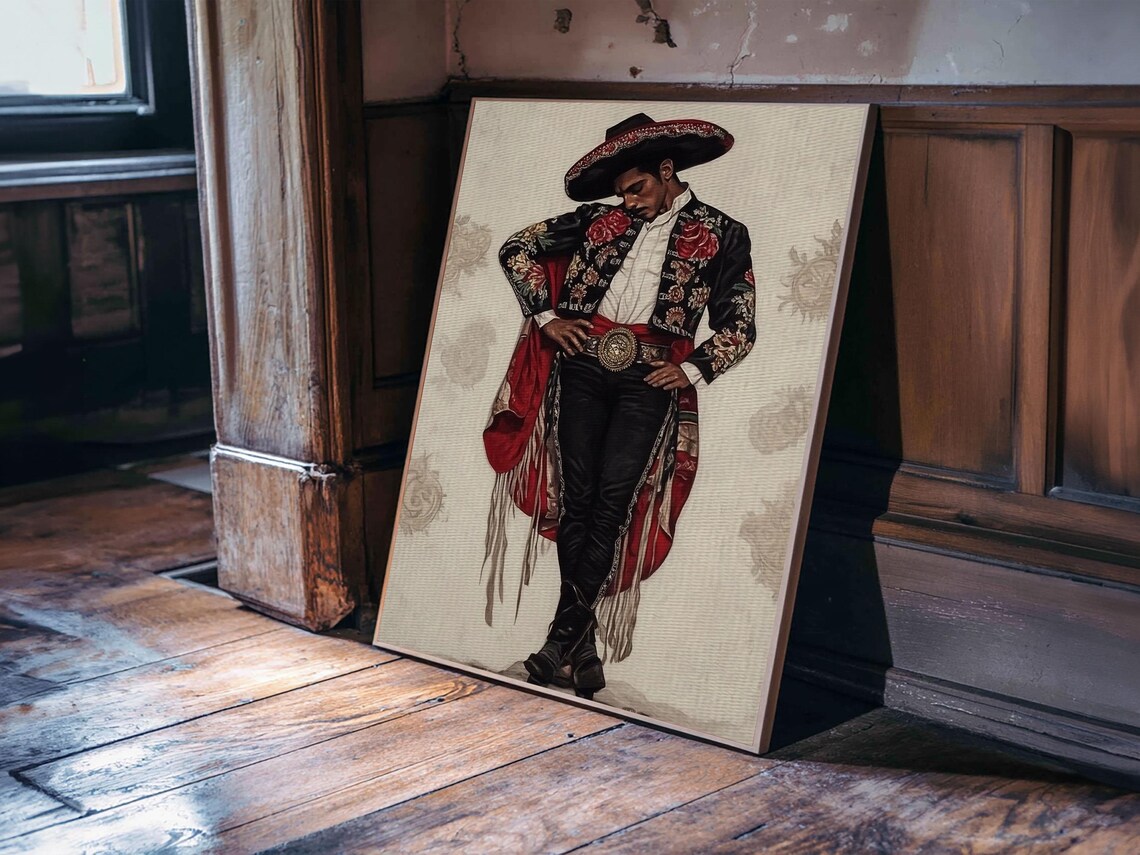 Mexican Charro Matador Portrait Ornate Suit Sombrero Cultural Wall Art