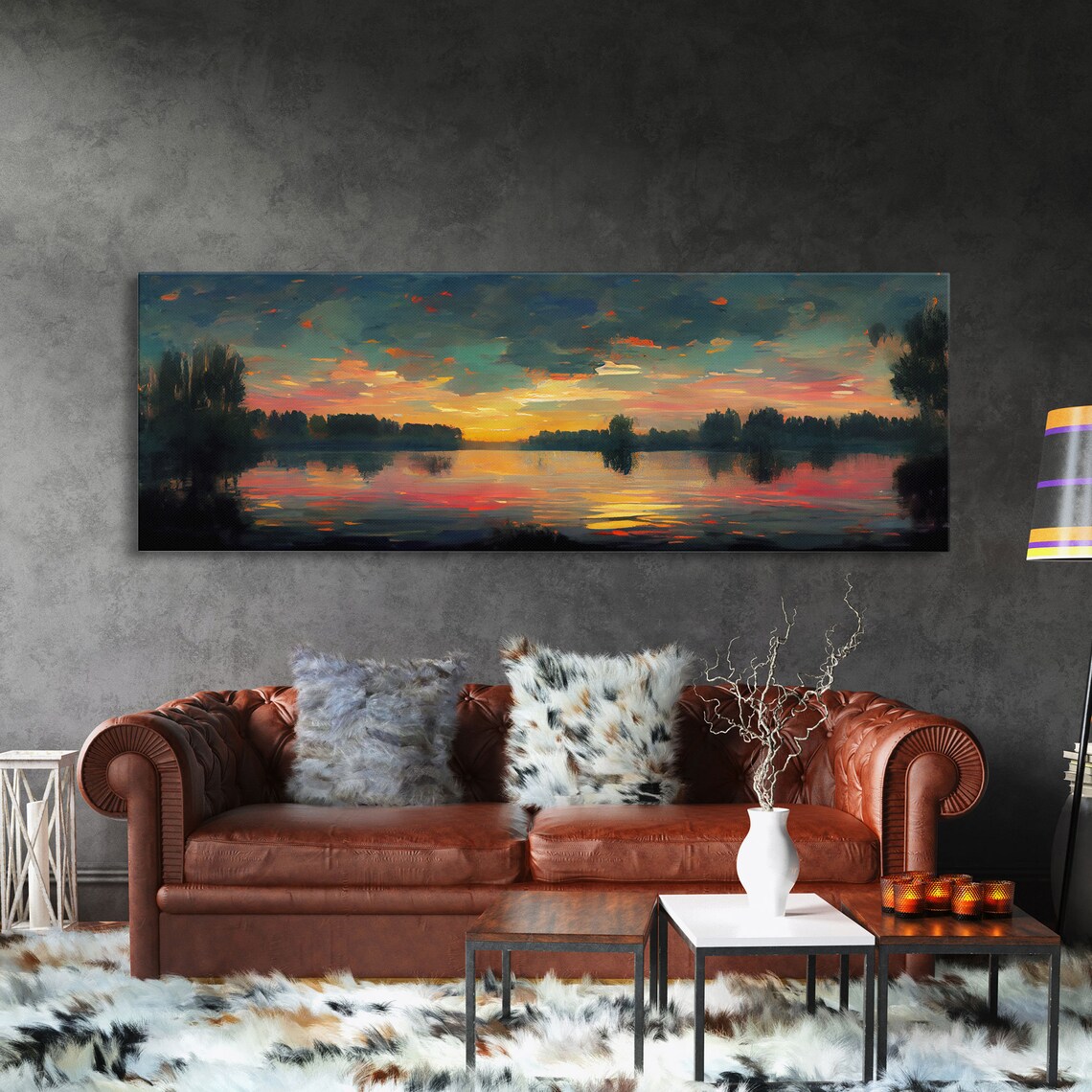 Cool Sunset Over The Lake Art Print, Lakehouse Decor - Image 3