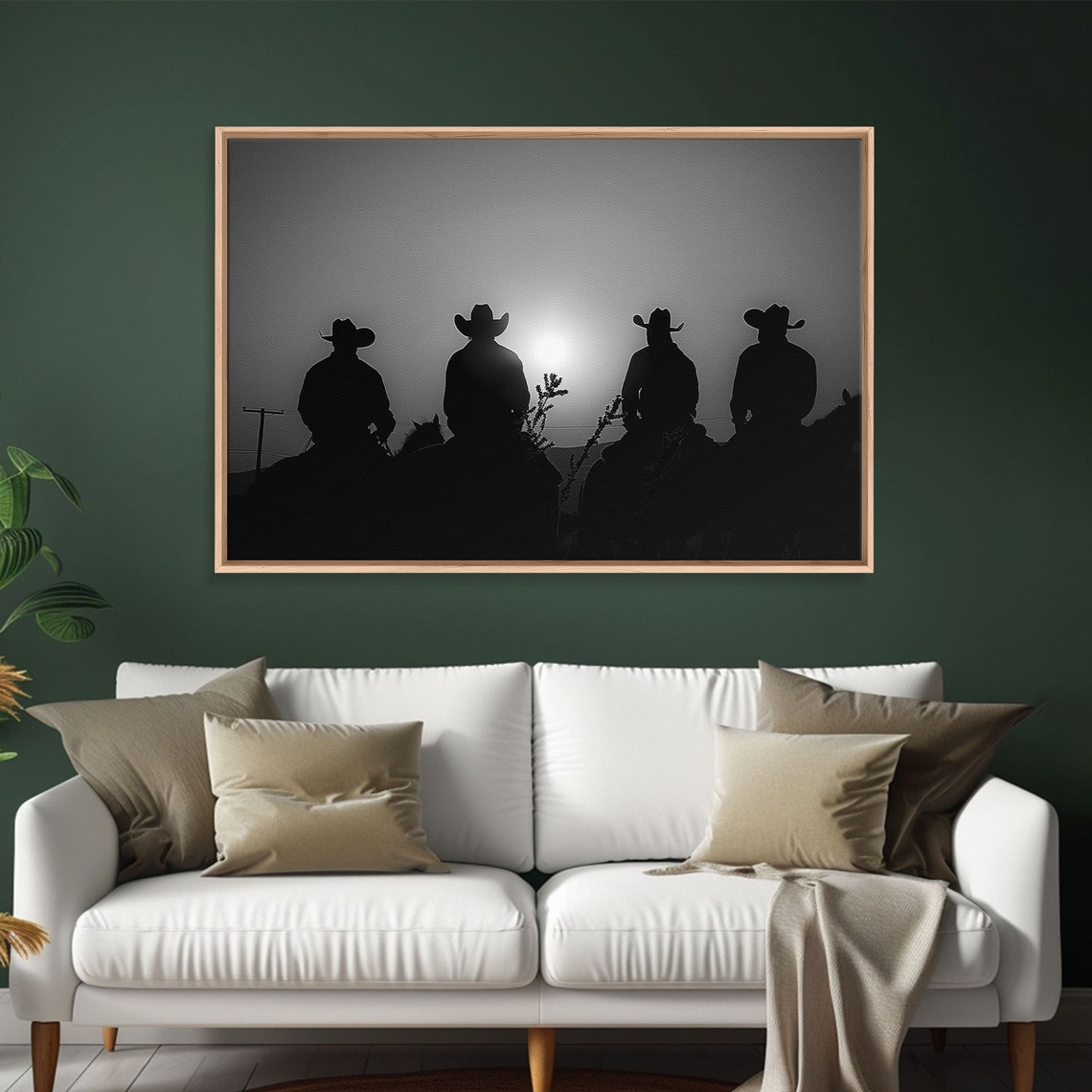 Four Cowboys Silhouette Sunset Riders Black White Western Poster - Image 3