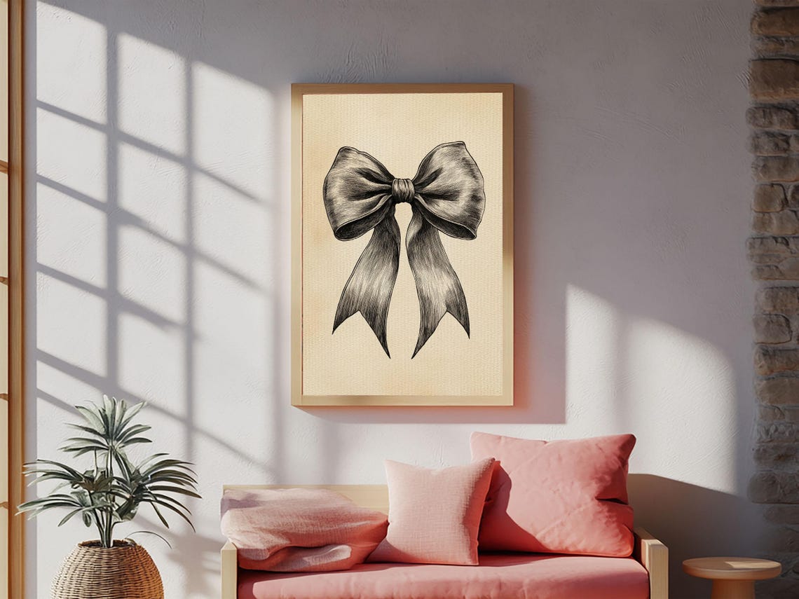 Elegant Satin Bow Sketch Minimalist Christmas Boho Wall Art Poster - Image 5