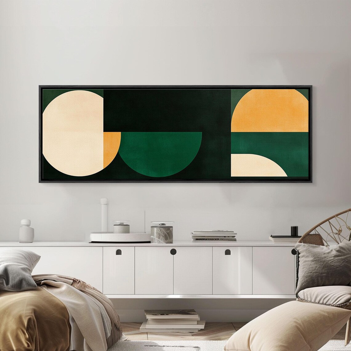 Geometric Circles Mid Century Modern Green Gold Abstract Poster