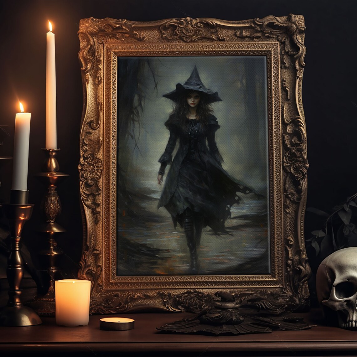 Halloween Witch Retro Gothic Victorian Art Print