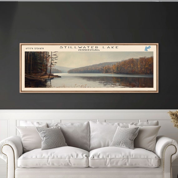 Stillwater Lake Pennsylvania Panoramic Framed Print Lake House Decor Wall Art Travel Poster Lake Painting Living Room Decor