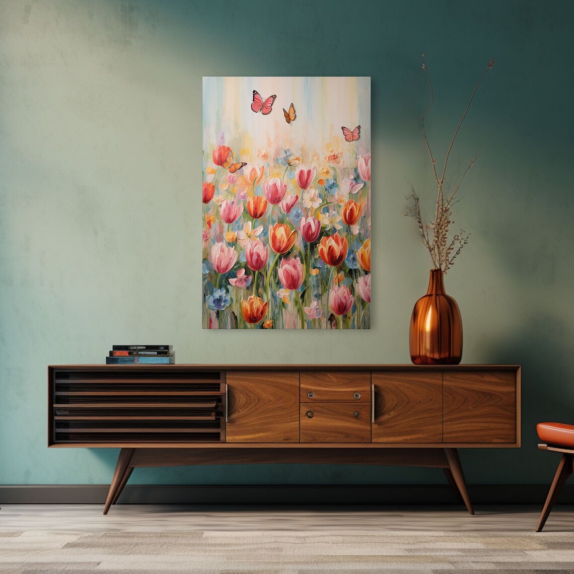 Tulip Field Butterfly Art Print, Colorful Flowers - Image 4