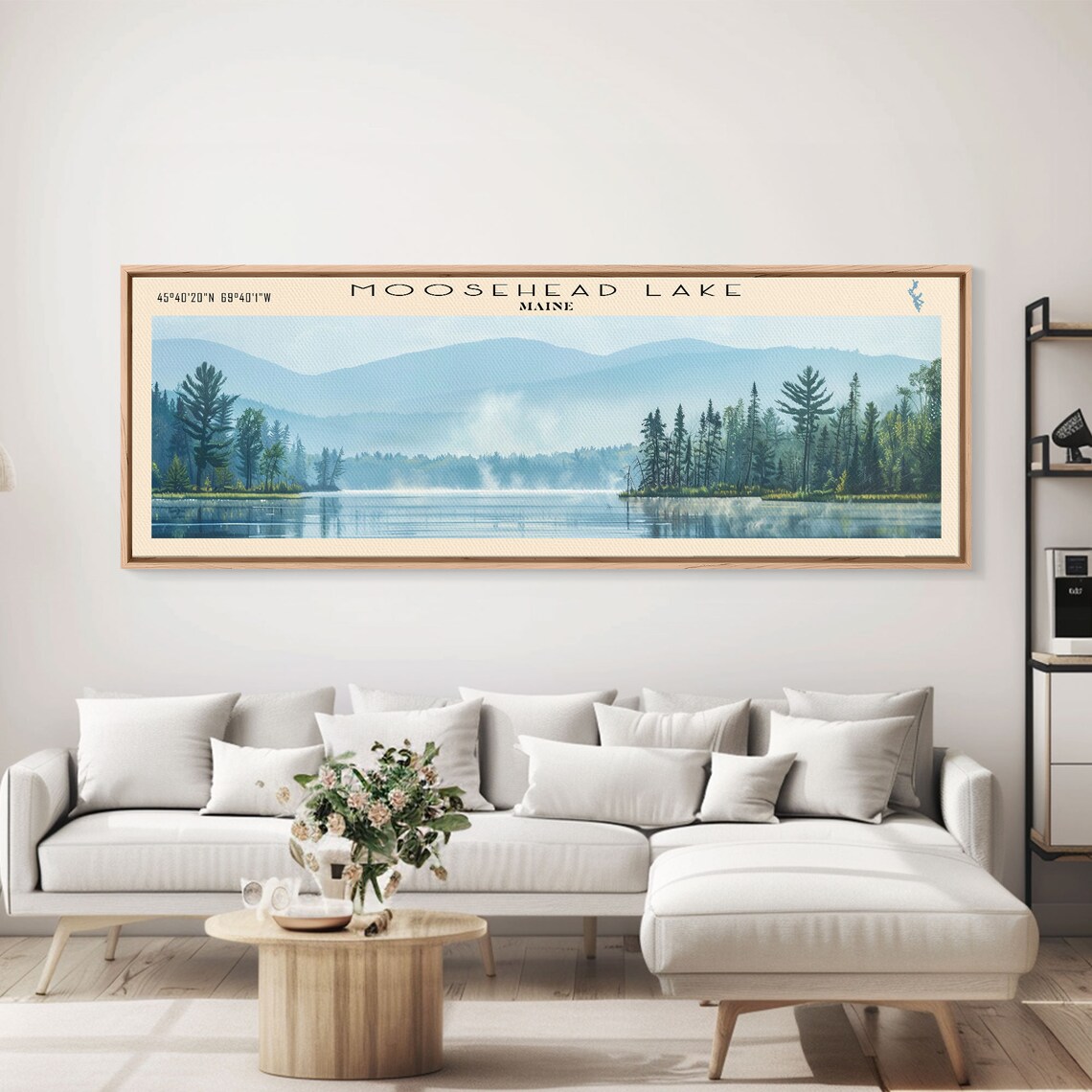 Moosehead Lake Maine Blue Misty Mountains Pine Shore Travel Poster