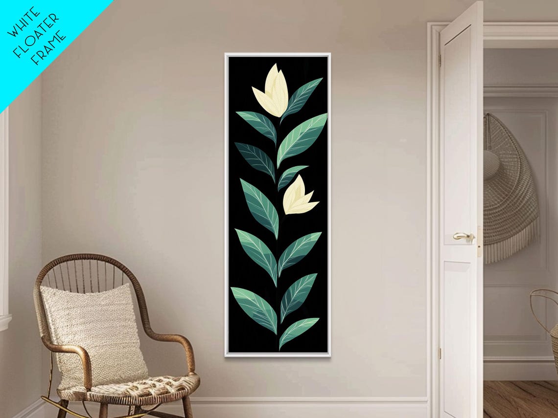 Mid Century Modern Botanical Cream Flowers On Black Art Poster - Image 4
