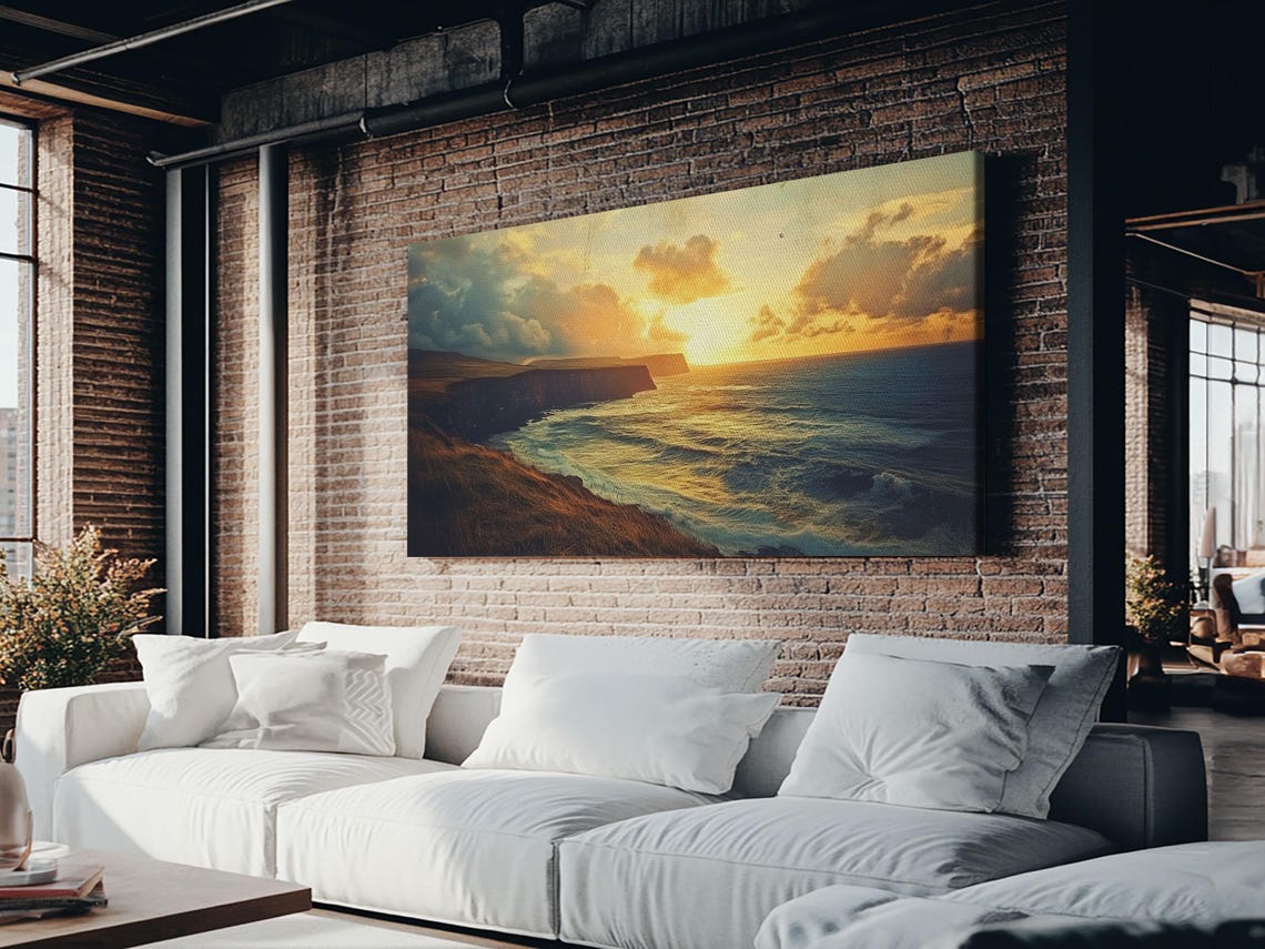 Dramatic Sea Cliffs At Golden Sunset Ocean Coast Landscape Poster - Image 2