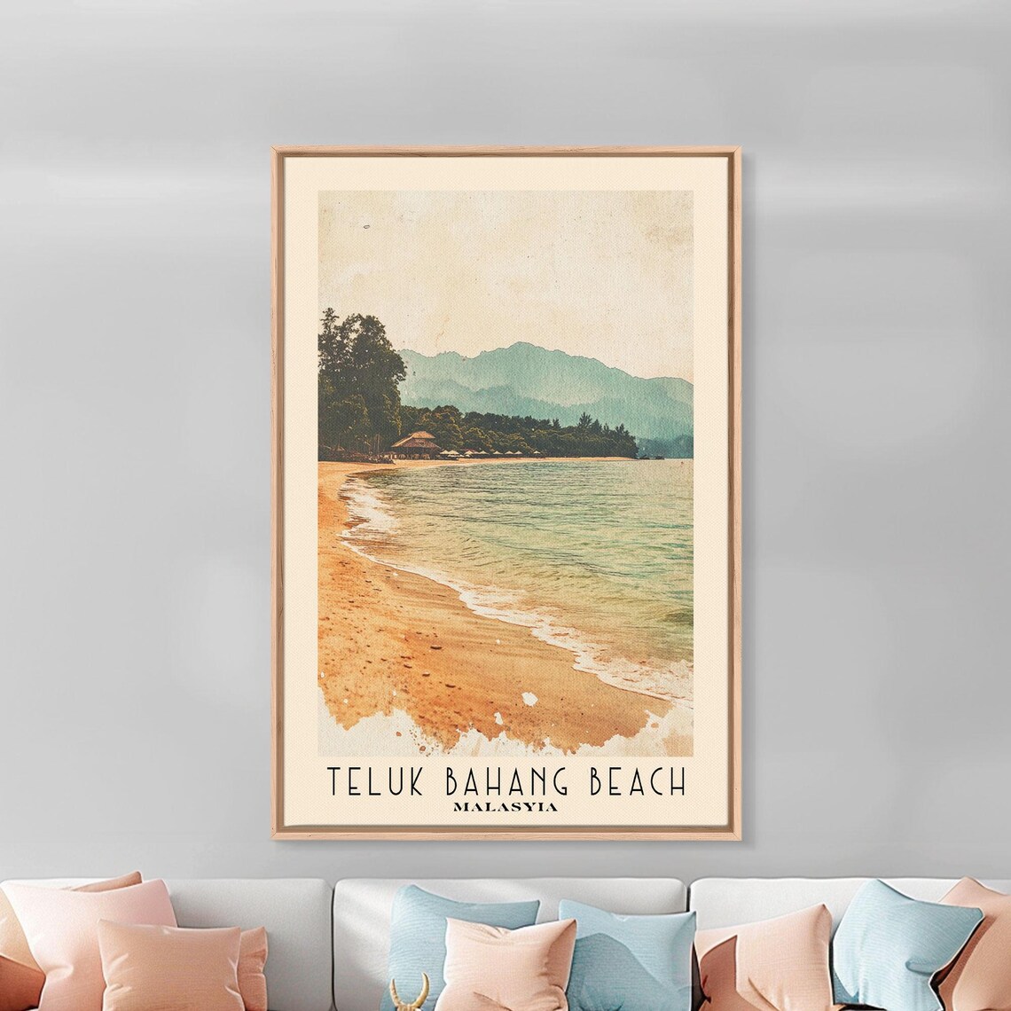 Teluk Bahang Beach Malaysia Golden Sand Curve Green Hills Poster - Image 2