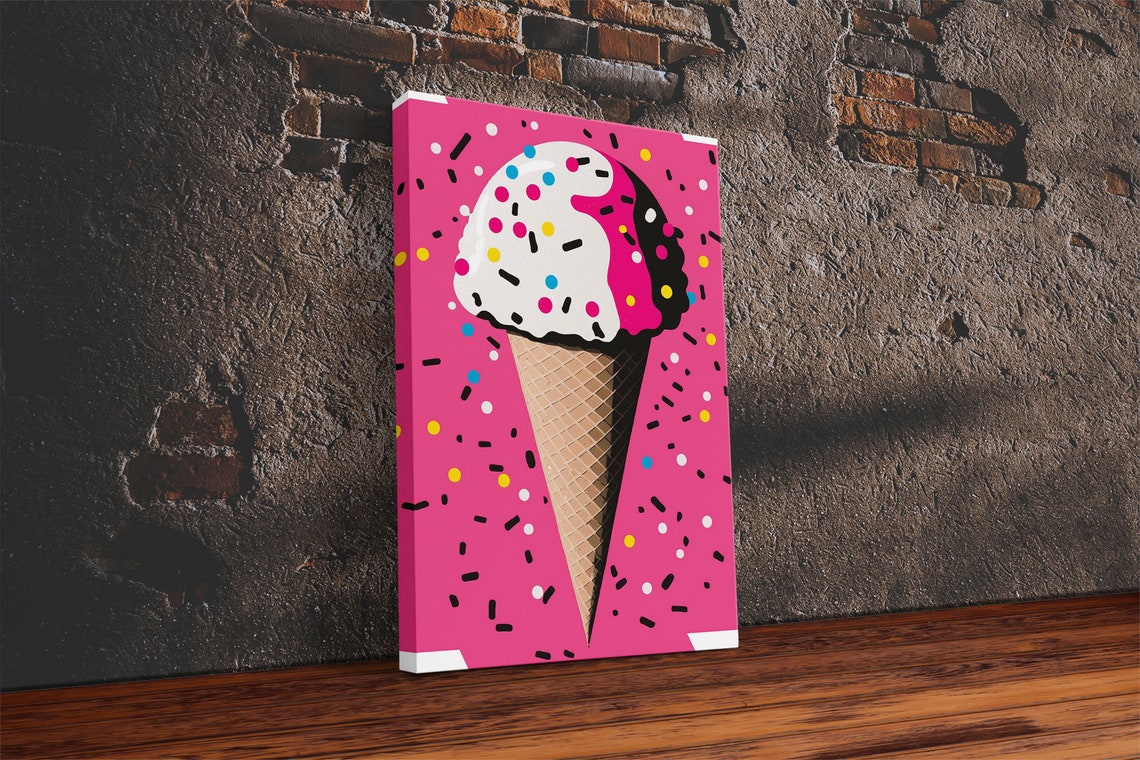 Pop Art Graffiti Ice Cream Cone Sprinkles Hot Pink Background Poster - Image 2