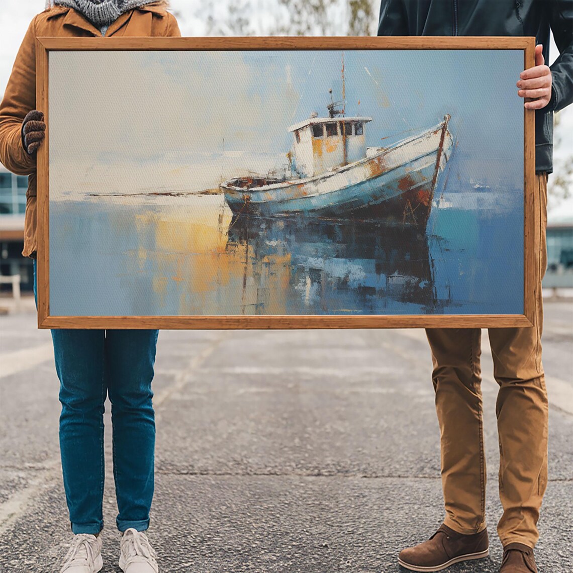 Weathered Old Wooden Fishing Boat Calm Water Nautical Art Poster - Image 3