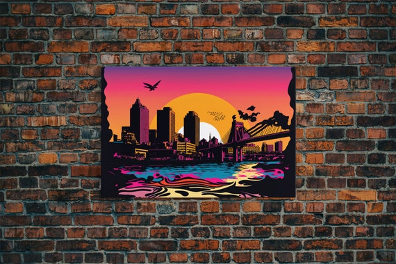 Beautiful Portland Oregon Retro Synthwave Style Sunset Art Framed Print Pacific Northwest City Art
