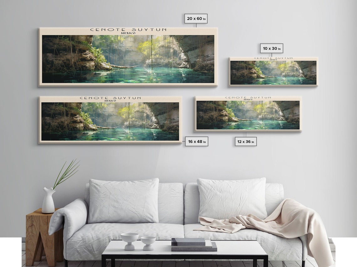 Cenote Suytun Mexico Cave Turquoise Water Light Beam Panoramic Poster - Image 2