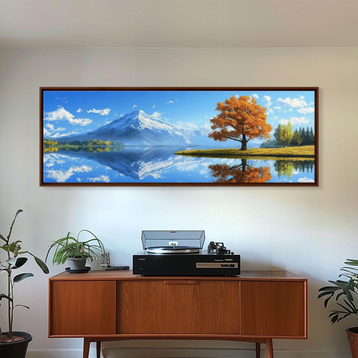 Large Framed Landscape Art Reflections In The Lake Panoramic Landscape Painting Framed Print Wall Art - Image 6