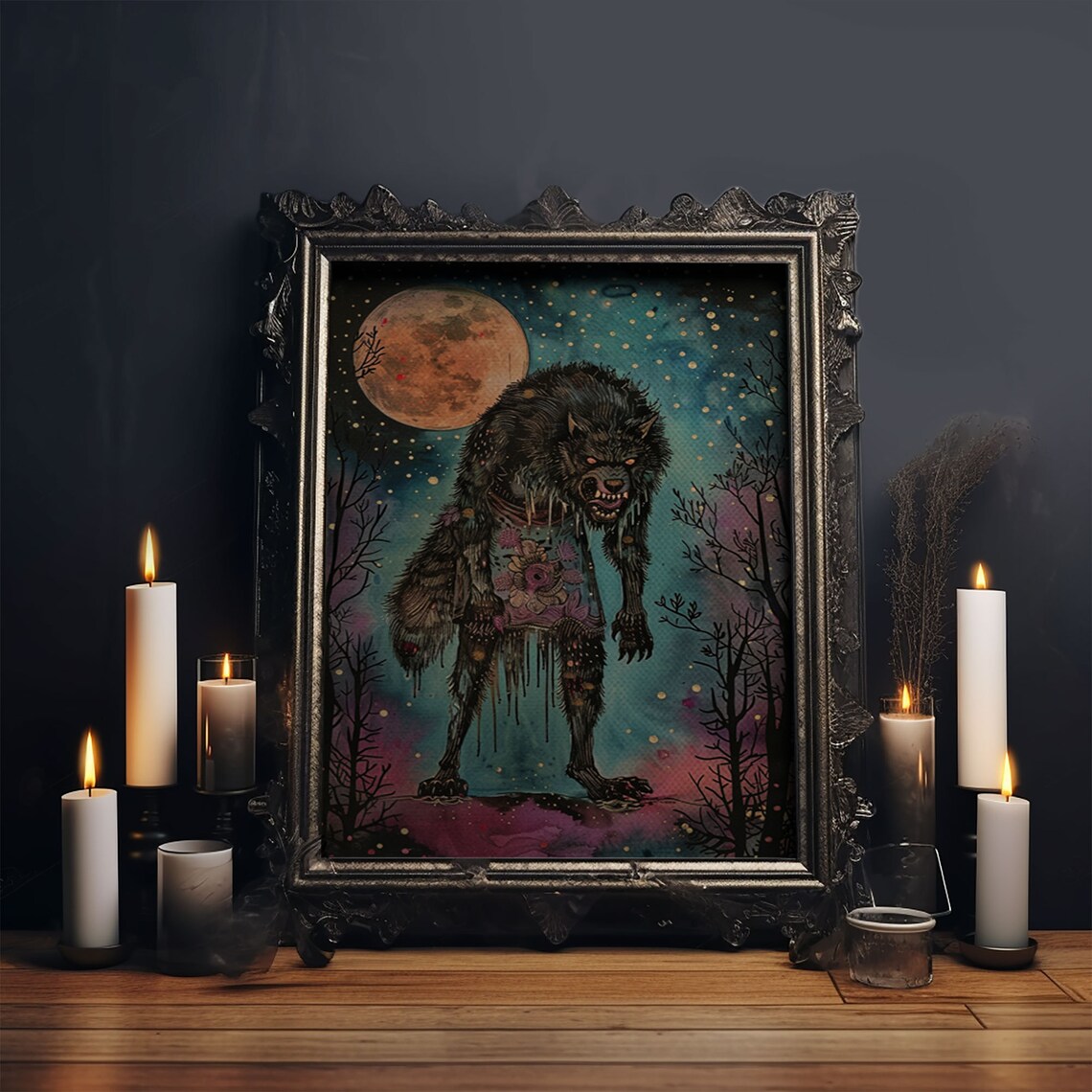 Halloween Werewolf Full Moon Art Print, Spooky Decor - Image 5