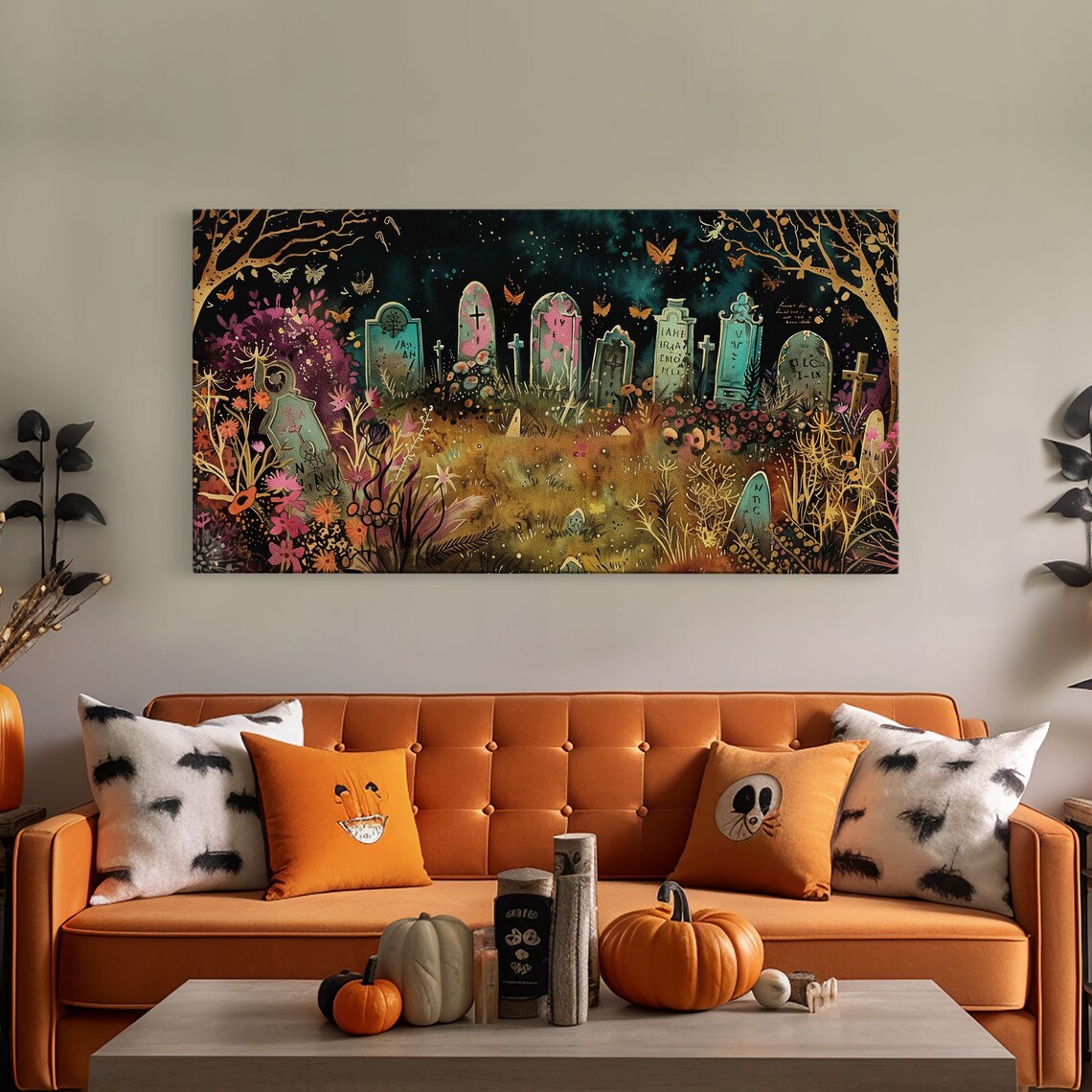 Colorful Spring Graveyard With Flowers Spooky Season Art Print - Image 5
