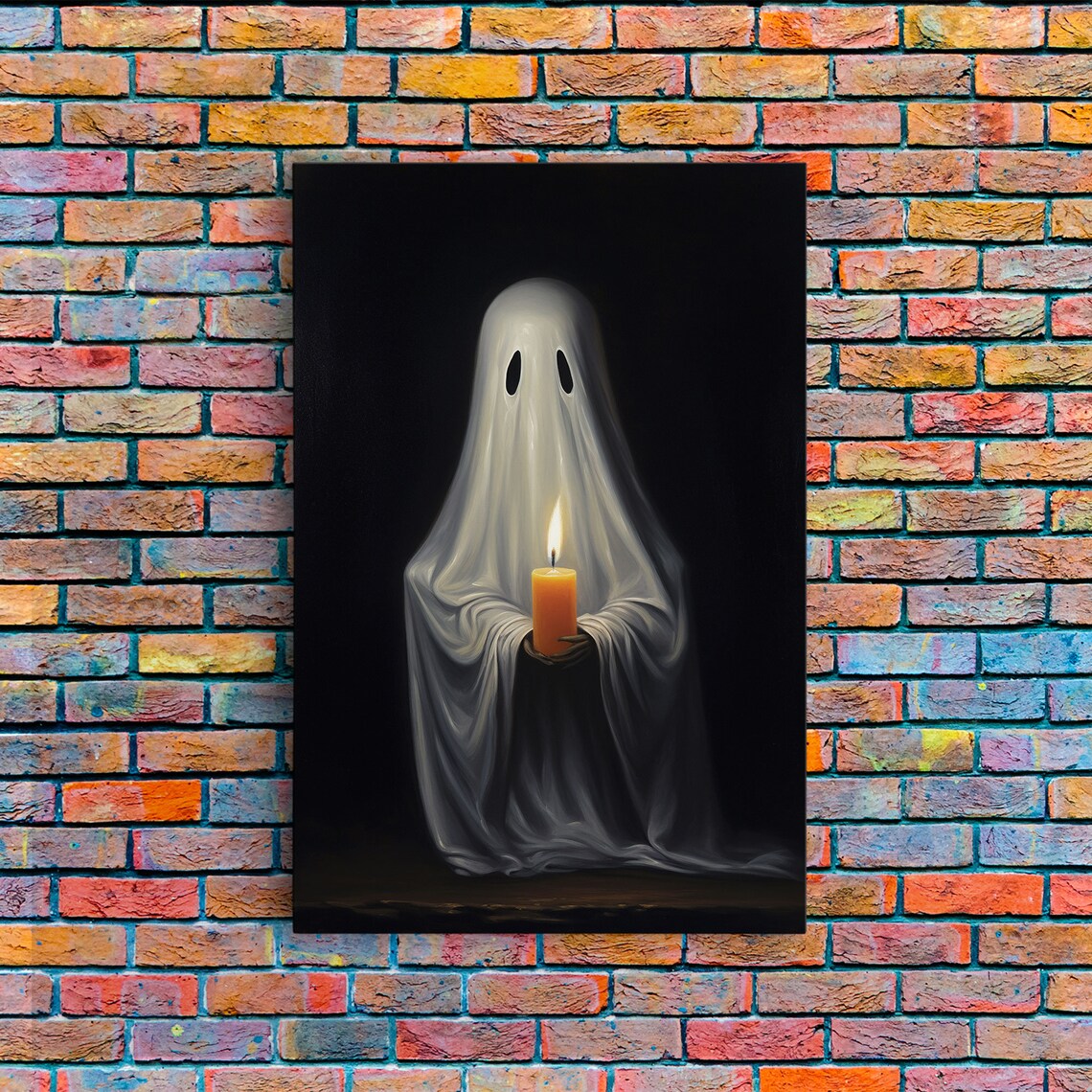 Victorian Halloween Ghost Holding a Candle, Art Print - Image 3