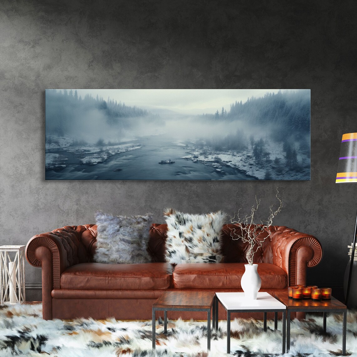 Panoramic Winter Stream Art Print, Rustic Centerpiece - Image 3